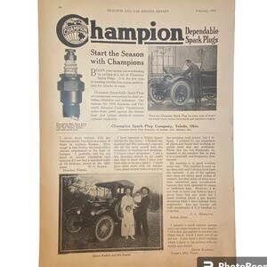 Vtg Champion Spark Plugs Company Print Ad 11 x 8.5 February 1920 Frame Ready